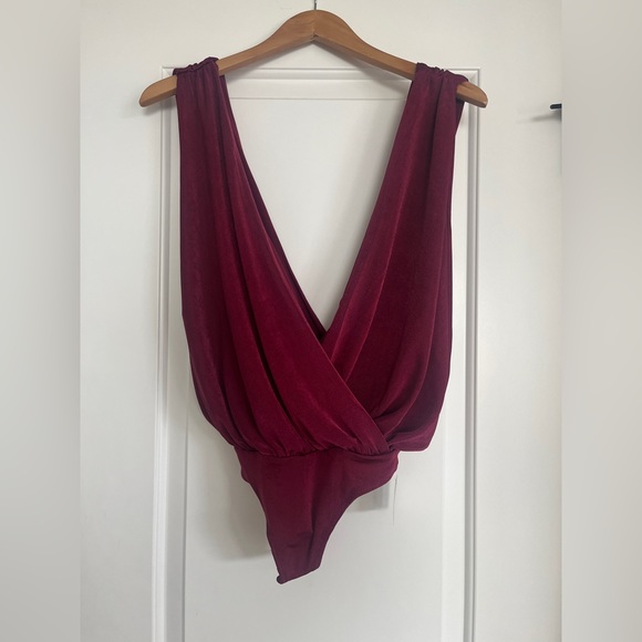 NWT Free People Night Owl Bodysuit in Raspberry - Picture 2 of 3